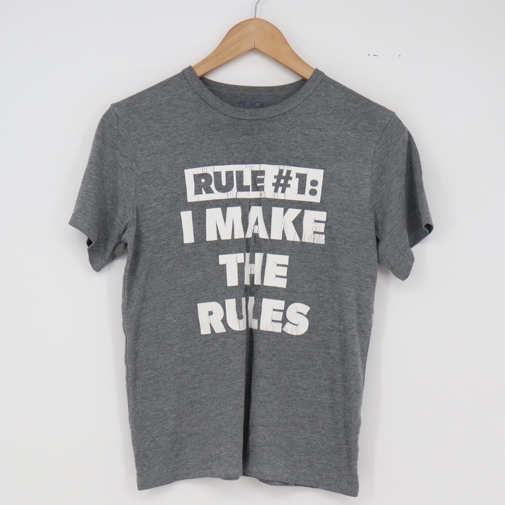 The Children's Place T-Shirt Boys L 10/12 Graphic Heather Gray Rules Excellent